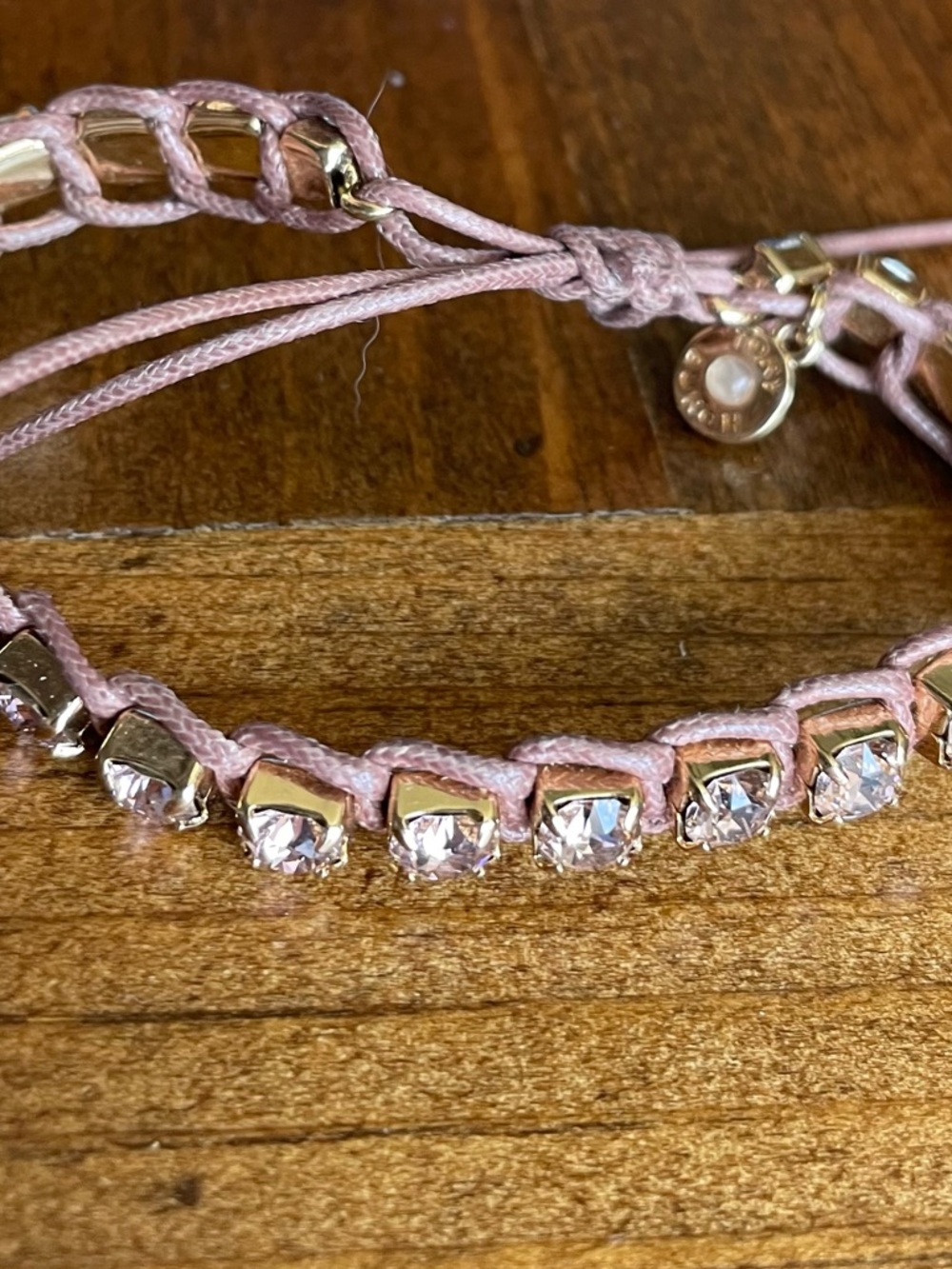 Tory Burch Swarovski Crystal Pink Cord Bracelet with Gold Accents